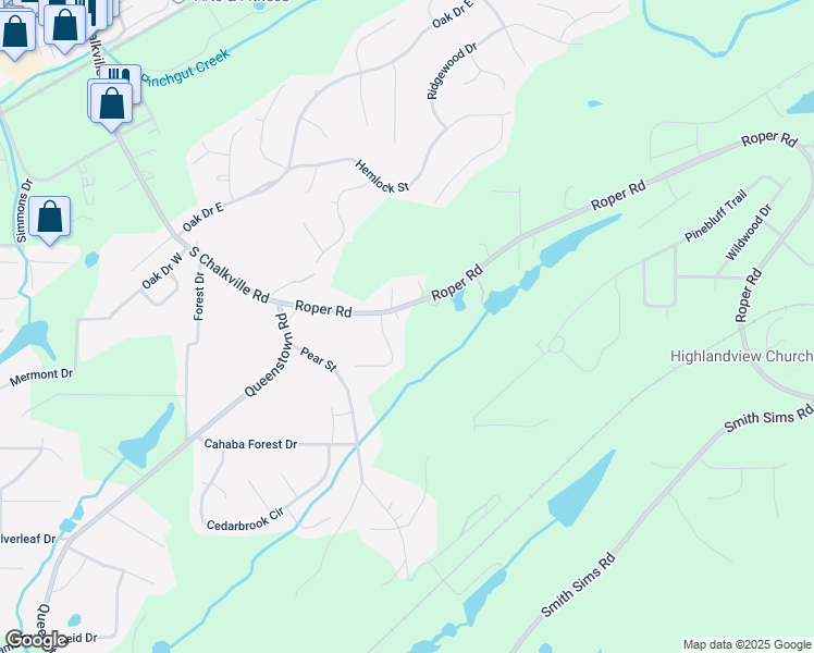map of restaurants, bars, coffee shops, grocery stores, and more near 6735 Roper Road in Trussville
