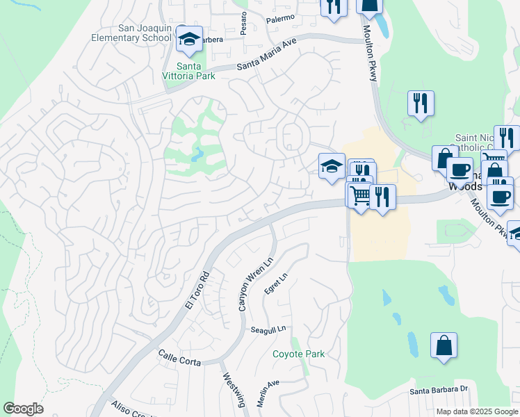 map of restaurants, bars, coffee shops, grocery stores, and more near 3211 Via Buena Vista Road in Laguna Woods