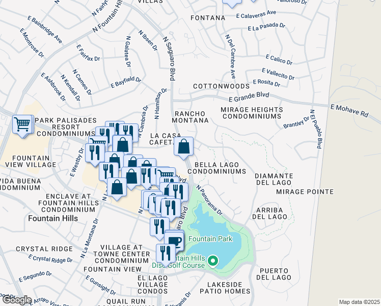 map of restaurants, bars, coffee shops, grocery stores, and more near 13543 North Saguaro Boulevard in Fountain Hills