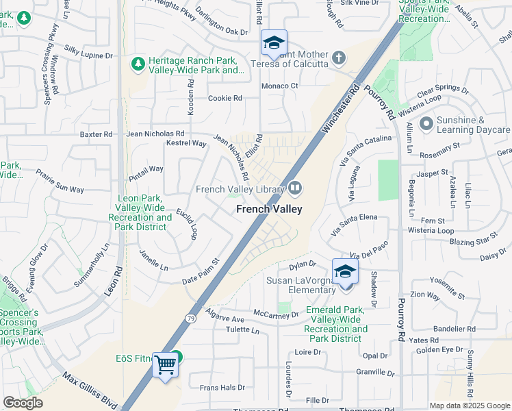 map of restaurants, bars, coffee shops, grocery stores, and more near 35274 Waimea Way in Winchester