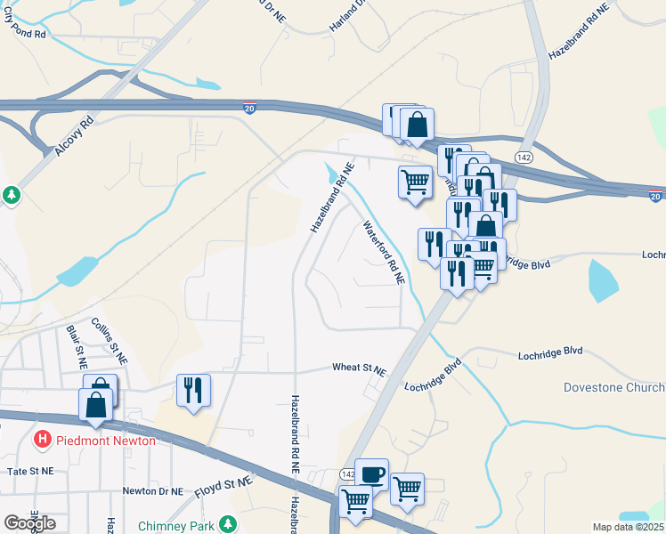 map of restaurants, bars, coffee shops, grocery stores, and more near 10103 Hidden Branches Way Northeast in Covington
