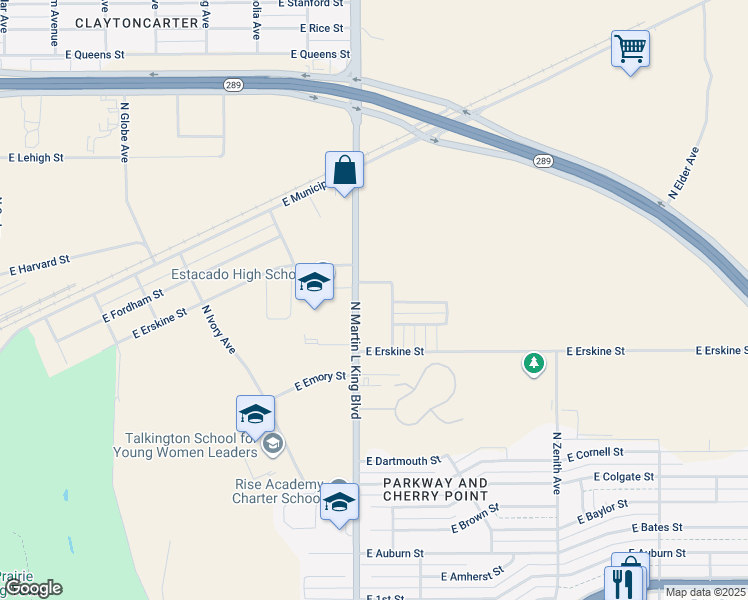 map of restaurants, bars, coffee shops, grocery stores, and more near 686-998 North Martin Luther King Boulevard in Lubbock