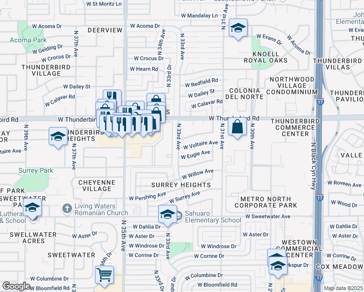 map of restaurants, bars, coffee shops, grocery stores, and more near 13608 North 33rd Avenue in Phoenix
