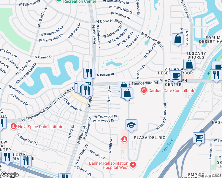 map of restaurants, bars, coffee shops, grocery stores, and more near 13709 North 98th Avenue in Sun City