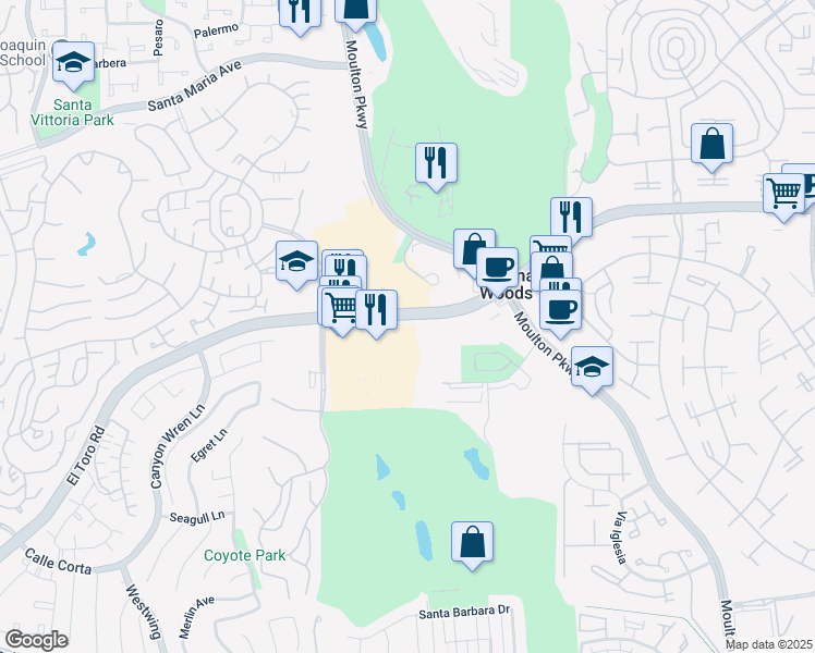 map of restaurants, bars, coffee shops, grocery stores, and more near 24330 El Toro Road in Laguna Woods