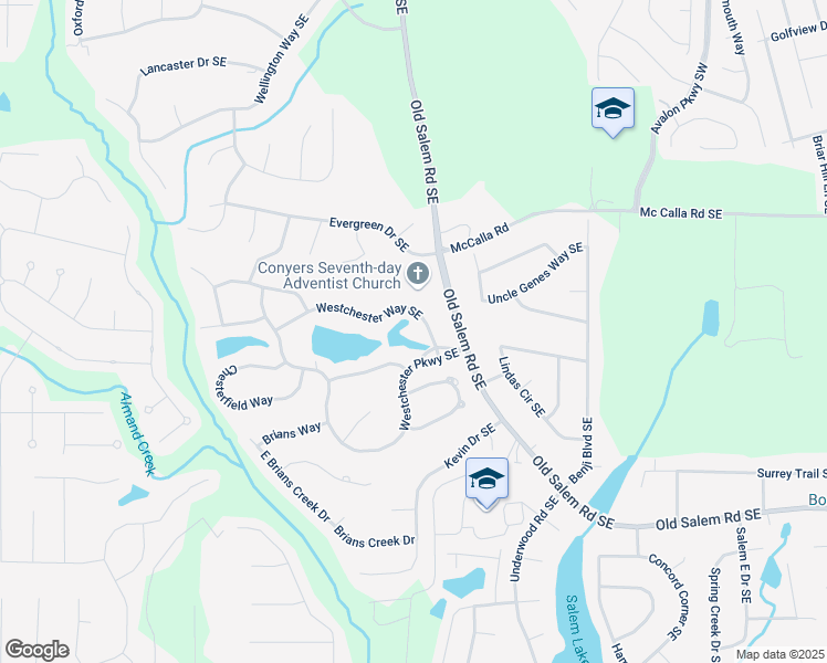 map of restaurants, bars, coffee shops, grocery stores, and more near 2503 Westchester Way Southeast in Conyers