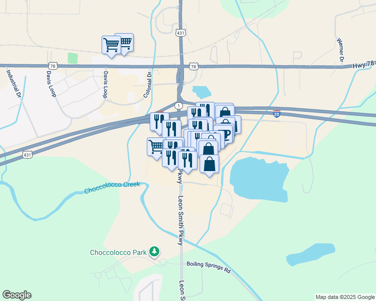 map of restaurants, bars, coffee shops, grocery stores, and more near 101 Oxford Exchange Boulevard in Oxford