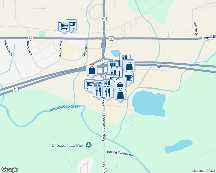 map of restaurants, bars, coffee shops, grocery stores, and more near 101 Oxford Exchange Boulevard in Oxford