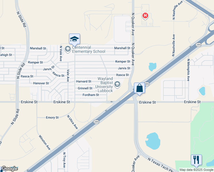 map of restaurants, bars, coffee shops, grocery stores, and more near 730 North Salem Avenue in Lubbock