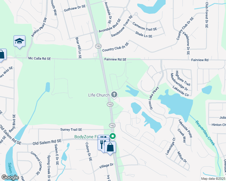 map of restaurants, bars, coffee shops, grocery stores, and more near 1012 Northfield Drive in Conyers