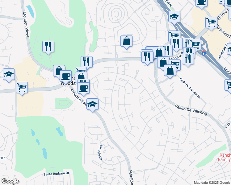 map of restaurants, bars, coffee shops, grocery stores, and more near 306 Avenida Sevilla in Laguna Woods