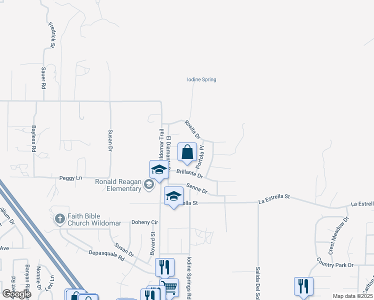 map of restaurants, bars, coffee shops, grocery stores, and more near 24101 Esmeralda Court in Wildomar