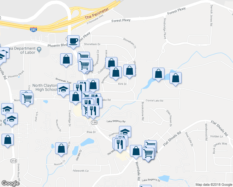 map of restaurants, bars, coffee shops, grocery stores, and more near 1155 Shoreham Drive in Atlanta