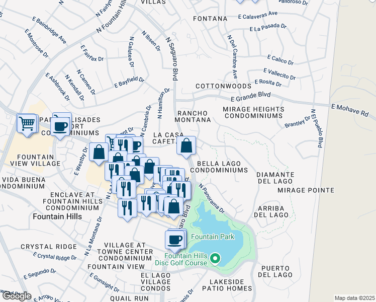 map of restaurants, bars, coffee shops, grocery stores, and more near 13543 North Saguaro Boulevard in Fountain Hills