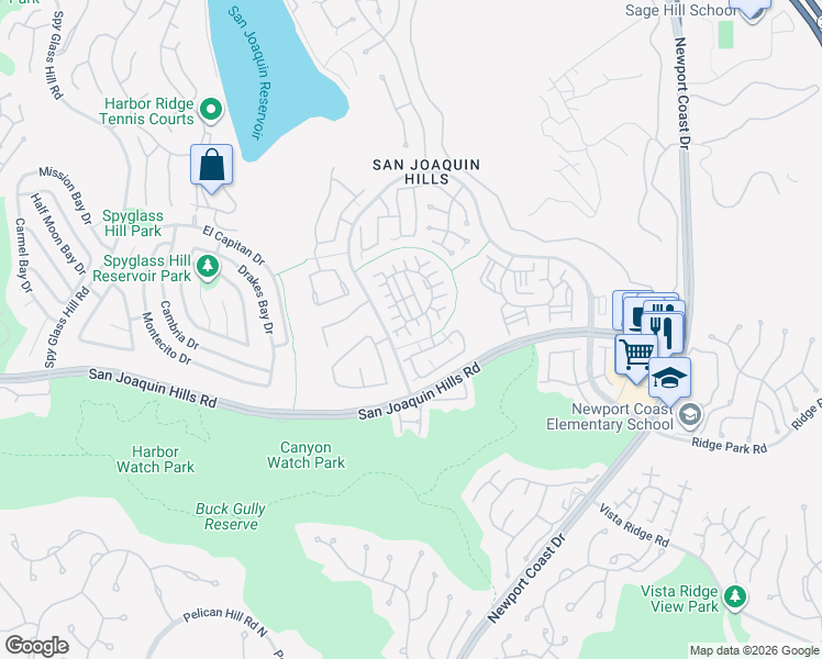 map of restaurants, bars, coffee shops, grocery stores, and more near 146 Lessay in Newport Beach