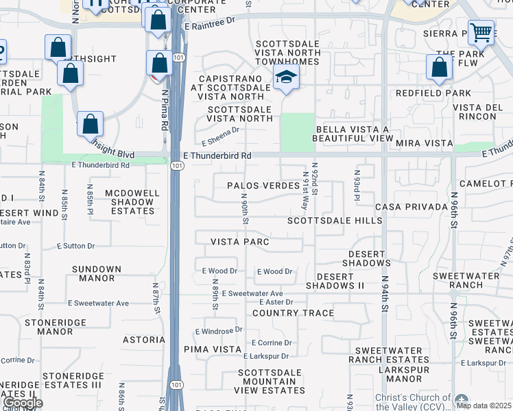map of restaurants, bars, coffee shops, grocery stores, and more near 9027 East Voltaire Drive in Scottsdale