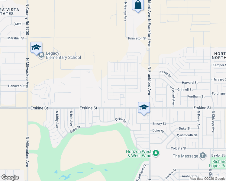 map of restaurants, bars, coffee shops, grocery stores, and more near 5828 Erskine Street in Lubbock