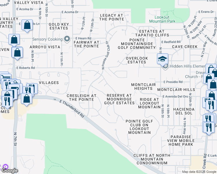 map of restaurants, bars, coffee shops, grocery stores, and more near 1331 East Voltaire Avenue in Phoenix