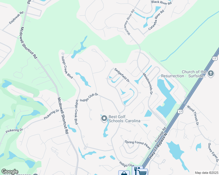 map of restaurants, bars, coffee shops, grocery stores, and more near 1638 Sedgefield Drive in Murrells Inlet
