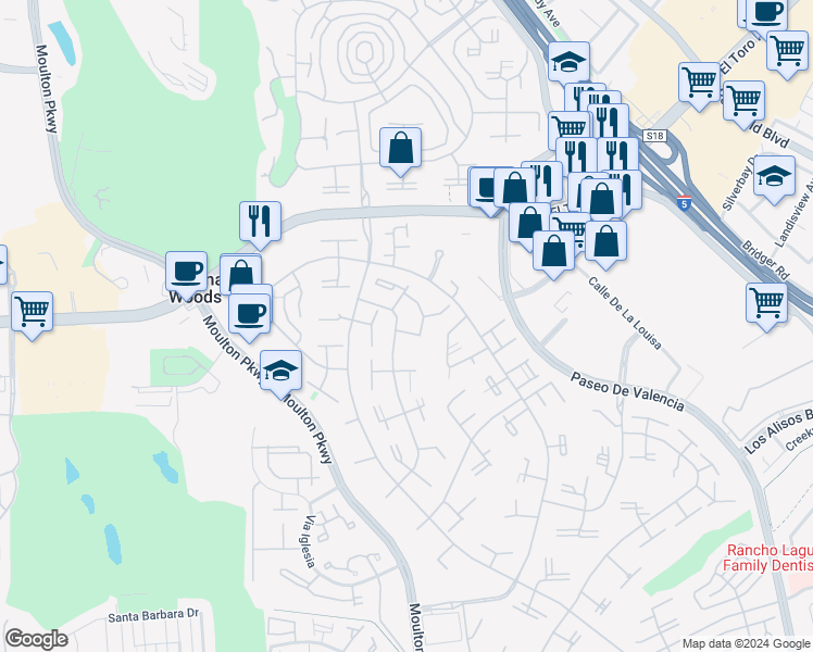 map of restaurants, bars, coffee shops, grocery stores, and more near 20 Avenida Castilla in Laguna Woods