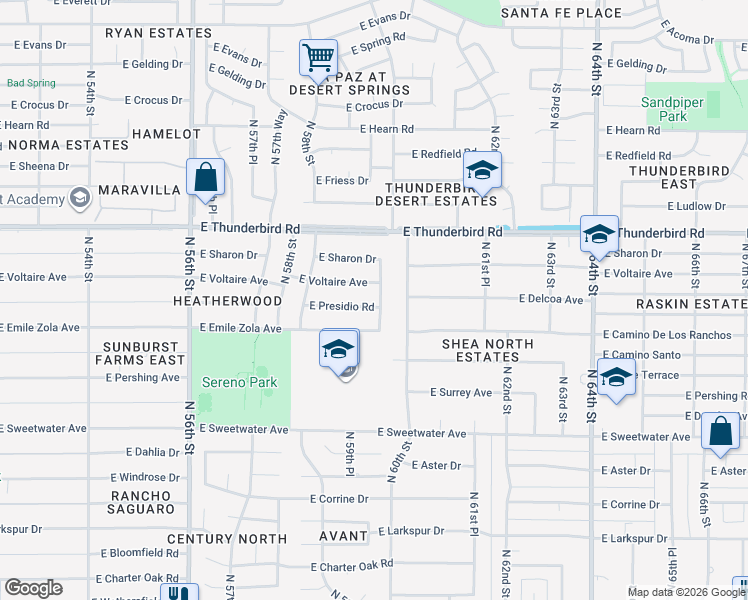 map of restaurants, bars, coffee shops, grocery stores, and more near 5932 East Presidio Road in Scottsdale
