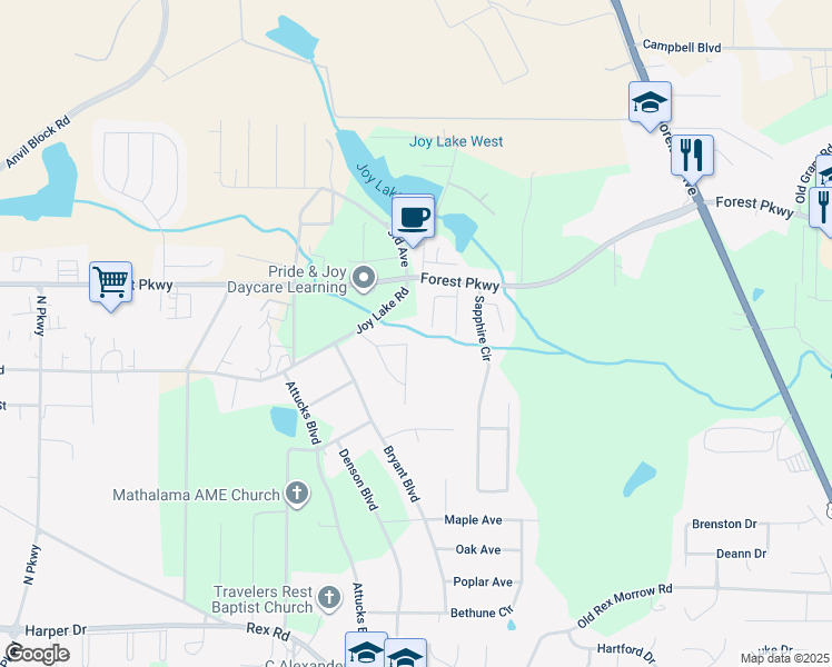 map of restaurants, bars, coffee shops, grocery stores, and more near 5360 Carver Road in Morrow