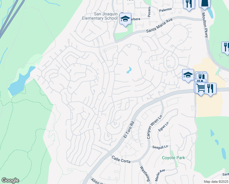 map of restaurants, bars, coffee shops, grocery stores, and more near 5391 Paseo Del Lago West in Laguna Woods