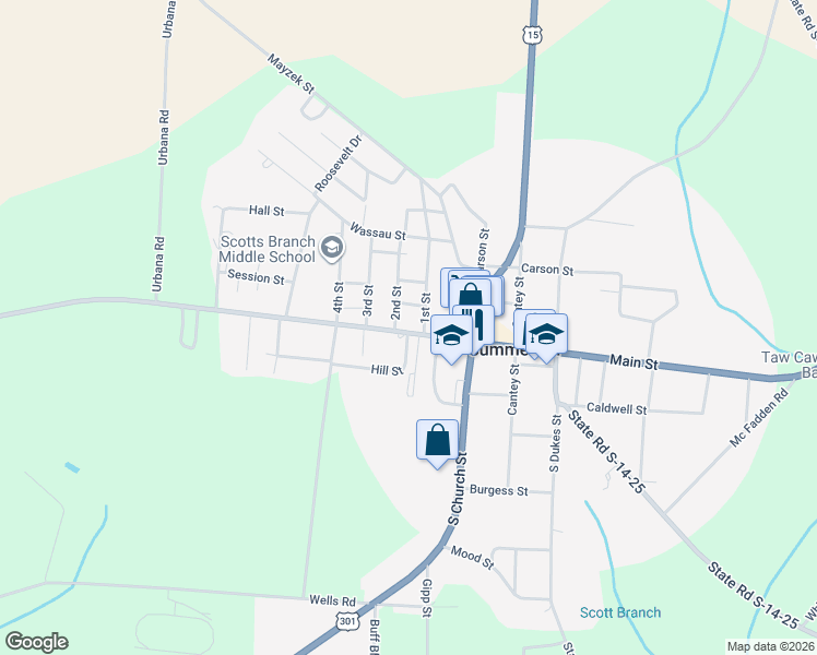 map of restaurants, bars, coffee shops, grocery stores, and more near 12 Main Street in Summerton
