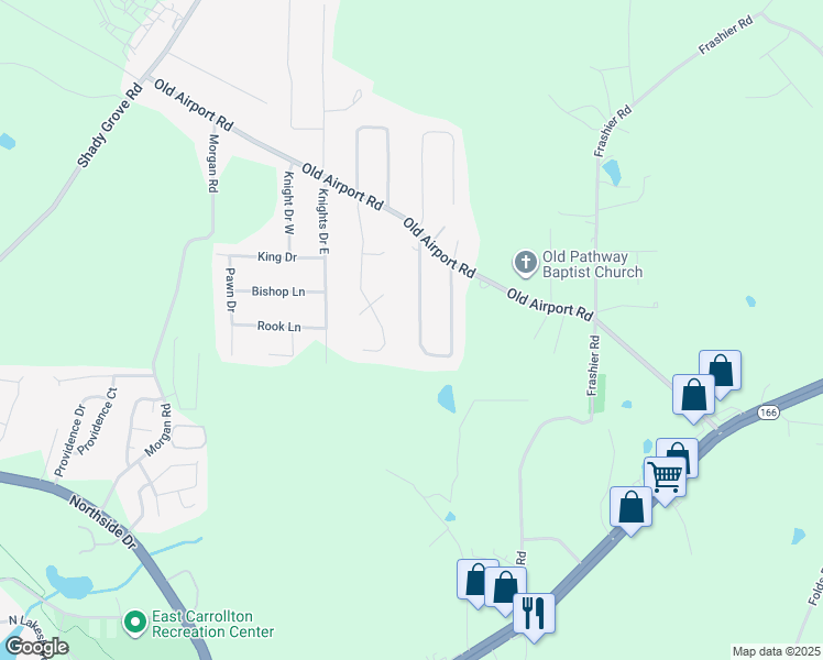 map of restaurants, bars, coffee shops, grocery stores, and more near 115 Castlegate Circle in Carrollton