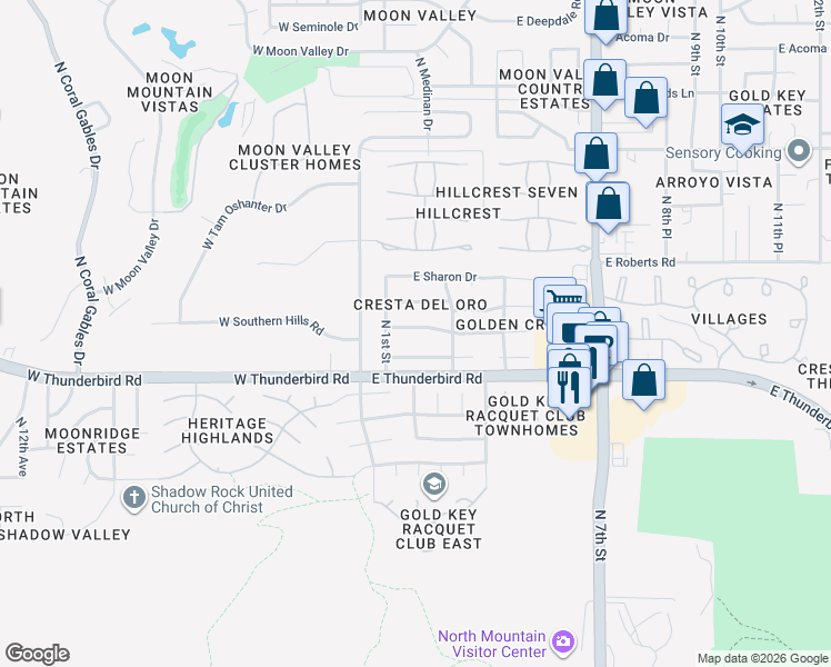 map of restaurants, bars, coffee shops, grocery stores, and more near 121 East Eugie Avenue in Phoenix