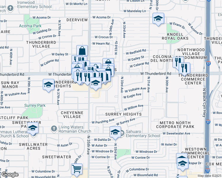 map of restaurants, bars, coffee shops, grocery stores, and more near 1032 West Joan De Arc Avenue in Phoenix
