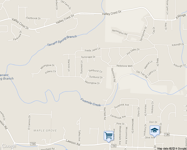 map of restaurants, bars, coffee shops, grocery stores, and more near 48 Sunburst Drive in Birmingham