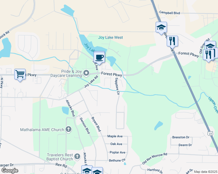 map of restaurants, bars, coffee shops, grocery stores, and more near 5367 Creek View Lane in Morrow