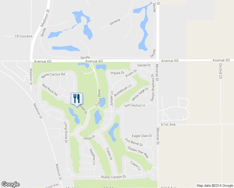 map of restaurants, bars, coffee shops, grocery stores, and more near 81774 Brittlebush Lane in La Quinta