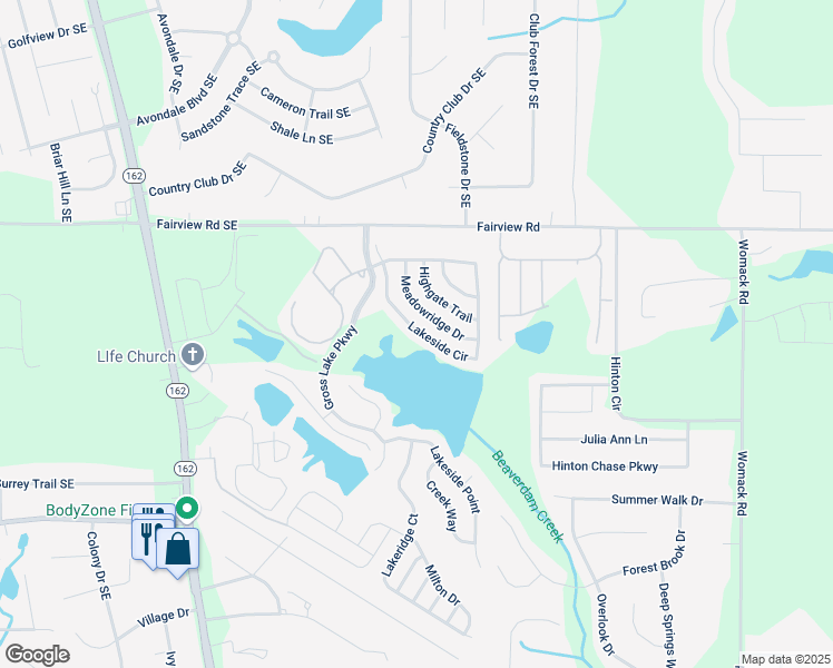 map of restaurants, bars, coffee shops, grocery stores, and more near 1015 Lakeside Circle in Covington