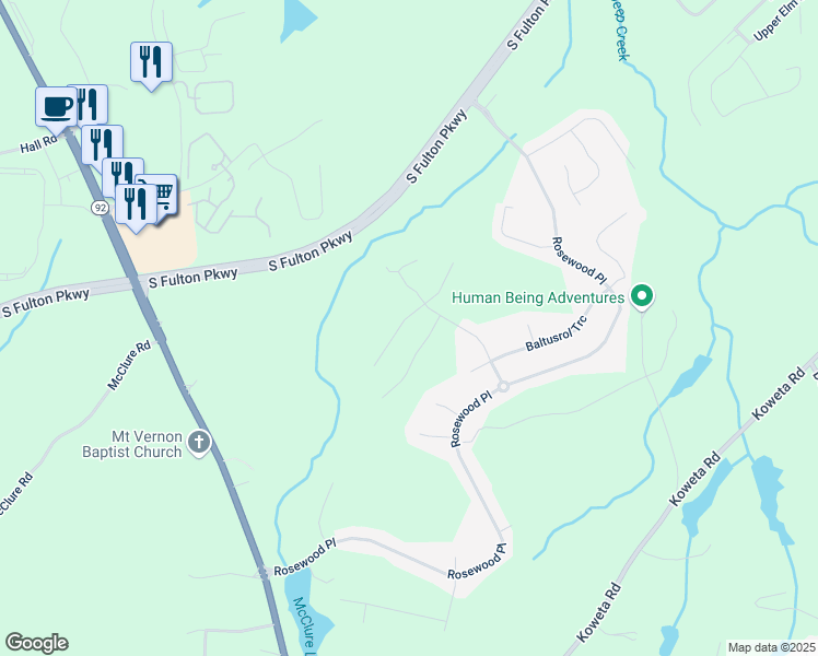 map of restaurants, bars, coffee shops, grocery stores, and more near 5584 Dendy Trace in Fairburn