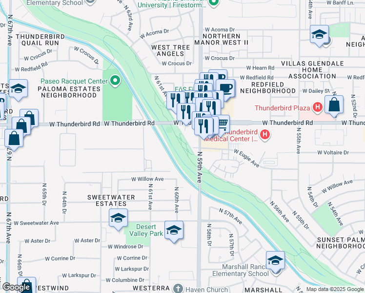 map of restaurants, bars, coffee shops, grocery stores, and more near Unnamed Road in Glendale