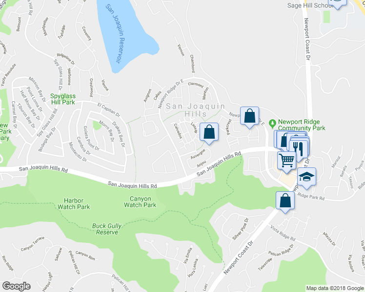 map of restaurants, bars, coffee shops, grocery stores, and more near 172 Lessay in Newport Beach