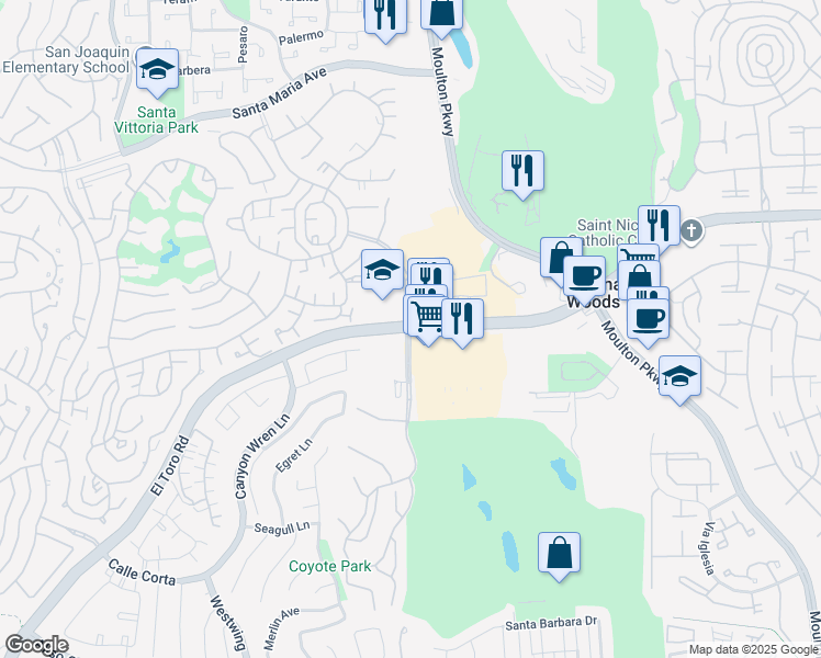 map of restaurants, bars, coffee shops, grocery stores, and more near El Toro Road & Calle Sonora in Laguna Woods