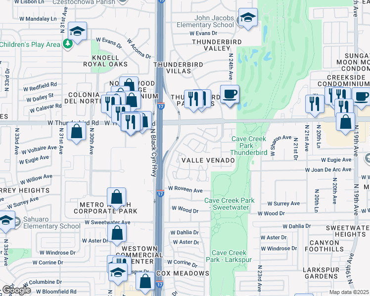 map of restaurants, bars, coffee shops, grocery stores, and more near 2607 West Emile Zola Avenue in Phoenix