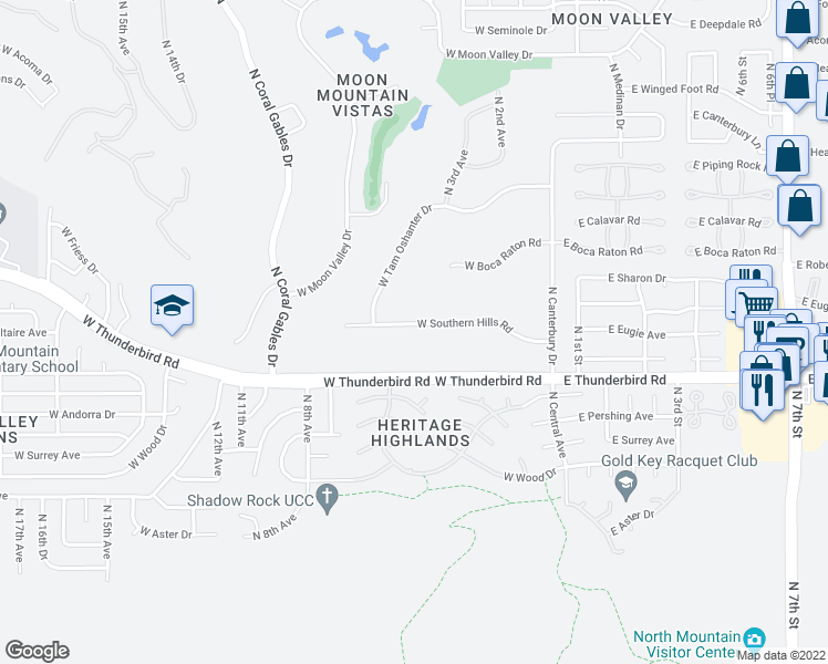 map of restaurants, bars, coffee shops, grocery stores, and more near 339 West Southern Hills Road in Phoenix