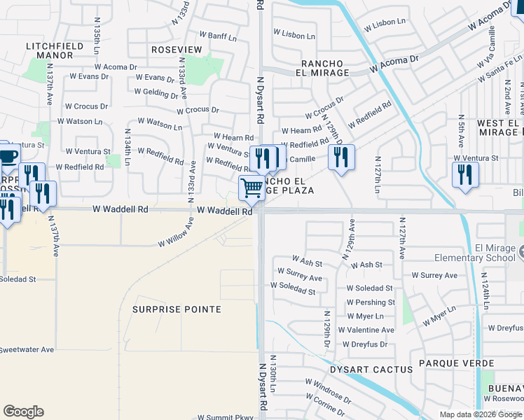 map of restaurants, bars, coffee shops, grocery stores, and more near North Dysart Road in El Mirage