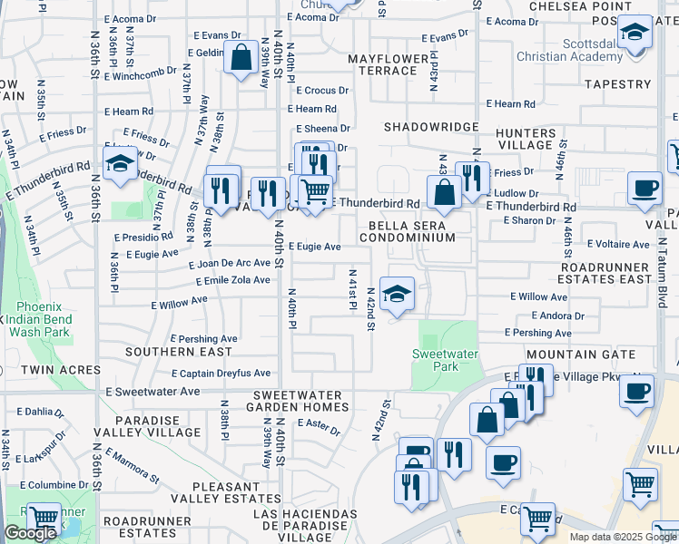 map of restaurants, bars, coffee shops, grocery stores, and more near 13425 North 41st Street in Phoenix