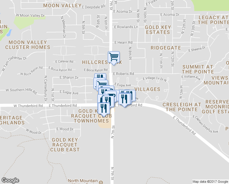 map of restaurants, bars, coffee shops, grocery stores, and more near 702 E Joan De Arc Ave in Phoenix