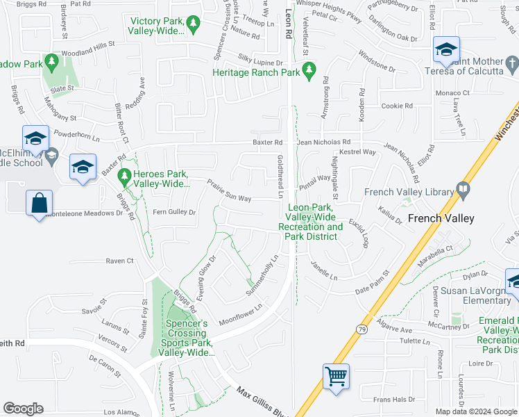 map of restaurants, bars, coffee shops, grocery stores, and more near 30874 Dropseed Drive in Murrieta