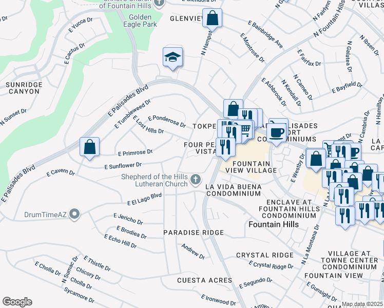 map of restaurants, bars, coffee shops, grocery stores, and more near 13700 North Fountain Hills Boulevard in Fountain Hills