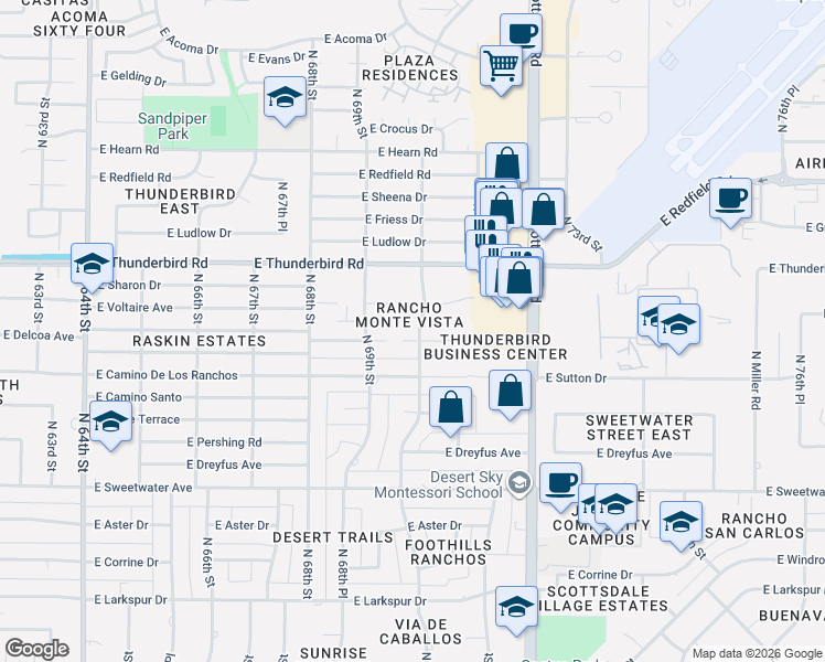 map of restaurants, bars, coffee shops, grocery stores, and more near 7002 East Presidio Road in Scottsdale