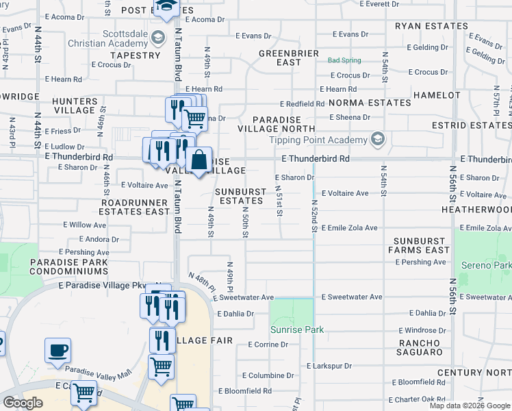 map of restaurants, bars, coffee shops, grocery stores, and more near 13431 North 50th Street in Scottsdale