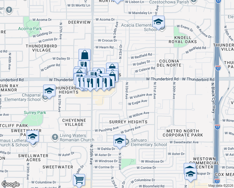 map of restaurants, bars, coffee shops, grocery stores, and more near 1032 West Joan De Arc Avenue in Phoenix