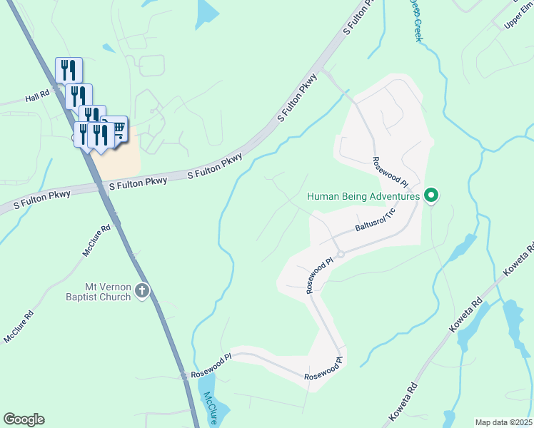 map of restaurants, bars, coffee shops, grocery stores, and more near 5589 Dendy Trace in Fairburn